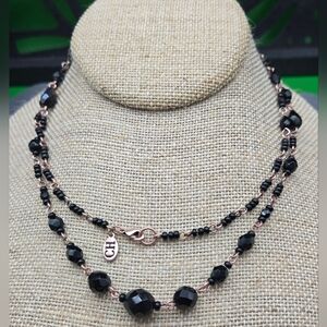 Carolina Herrara VTG Black Glass Copper Beaded Necklace